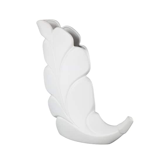 15" White Leaf Ceramic Slanted Decorative Vase